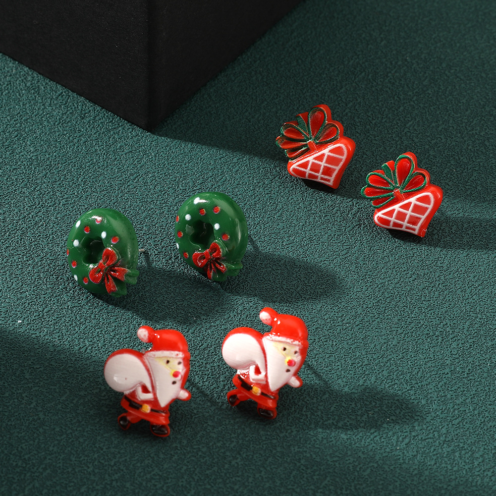1 Pair Cute Sweet Christmas Tree Santa Claus Elk Plating Copper Ear Studs display picture 4