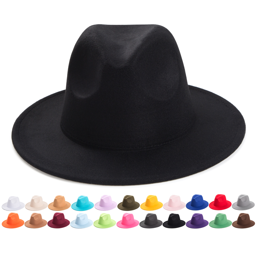 Unisex Elegant Solid Color Big Eaves Fedora Hat display picture 2