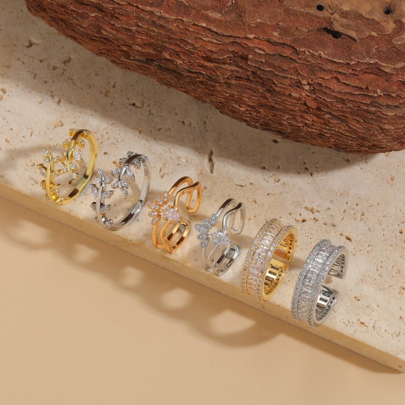 Elegant Luxuriös Klassischer Stil Geometrisch Kupfer Überzug Inlay Zirkon 14 Karat Vergoldet Ringe display picture 2