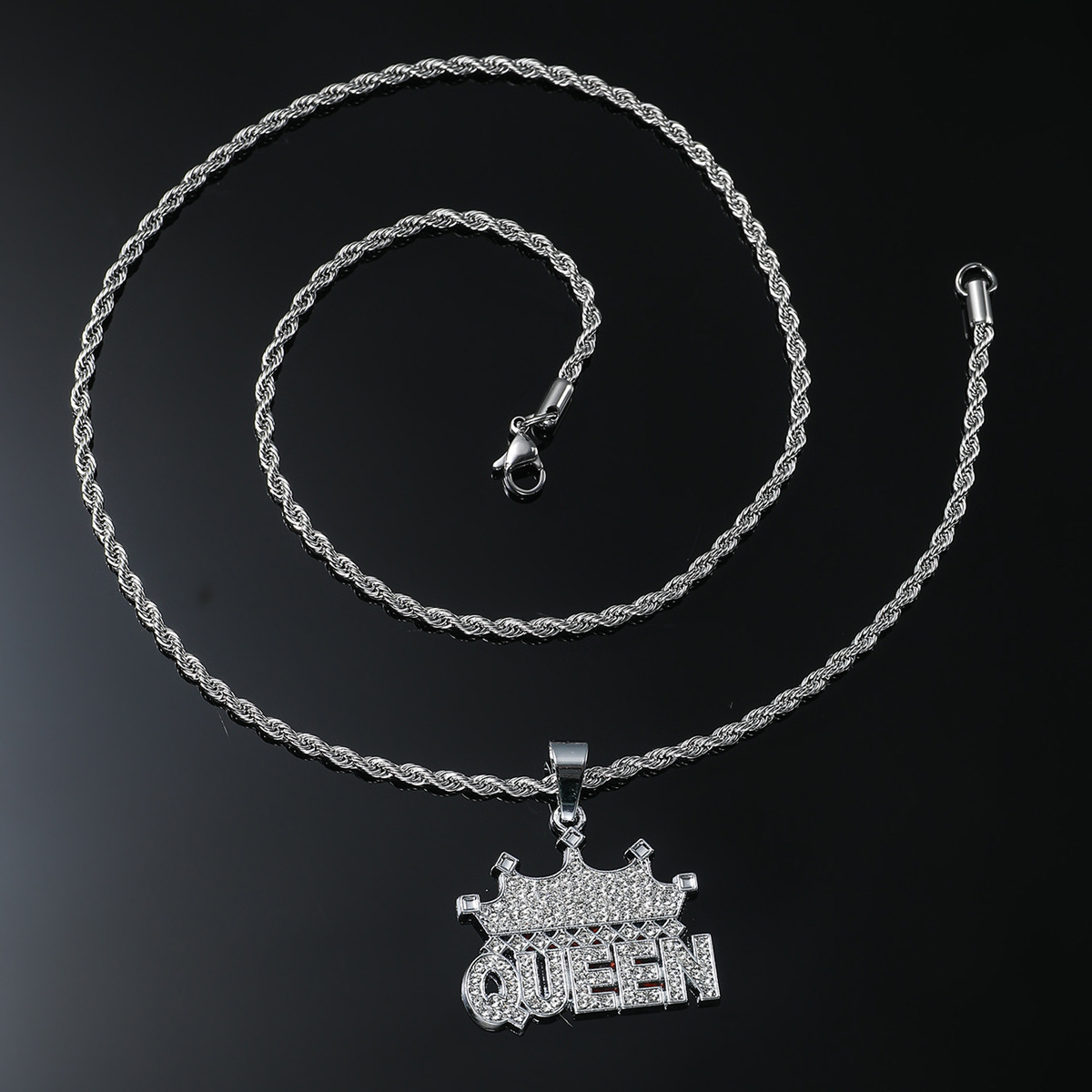 Hip-hop Vintage Style Letter Crown Alloy Inlay Rhinestones Men's Long Necklace display picture 8