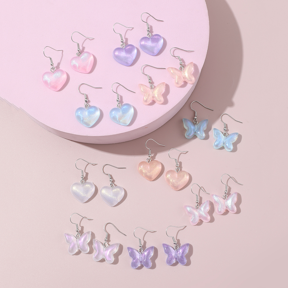 1 Set Cute Sweet Heart Shape Butterfly Plastic Drop Earrings Ear Hook display picture 4