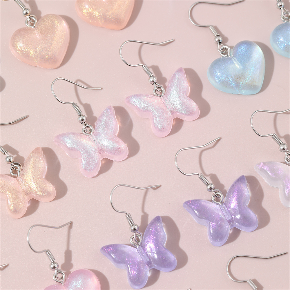1 Set Cute Sweet Heart Shape Butterfly Plastic Drop Earrings Ear Hook display picture 5