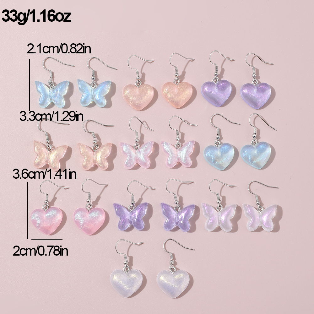 1 Set Cute Sweet Heart Shape Butterfly Plastic Drop Earrings Ear Hook display picture 6