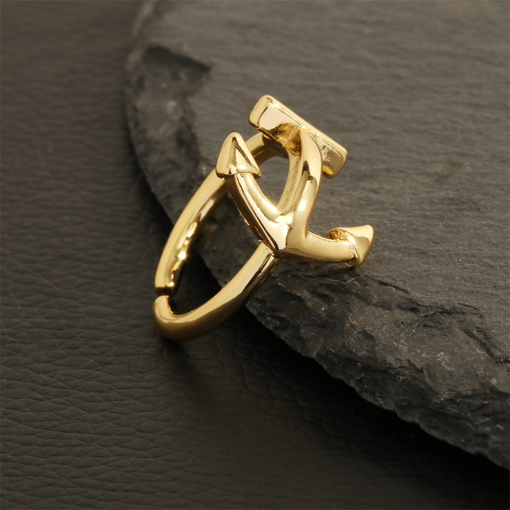 Hip-hop Vintage Style Leaves Anchor Copper Plating 18k Gold Plated Open Rings display picture 13