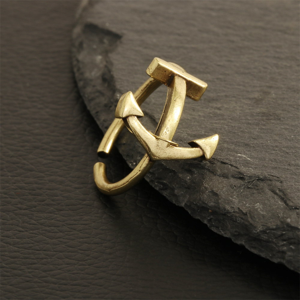 Hip-hop Vintage Style Leaves Anchor Copper Plating 18k Gold Plated Open Rings display picture 15
