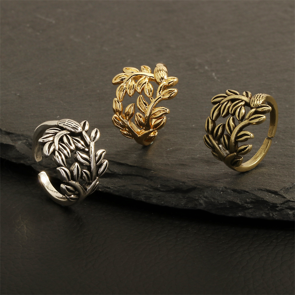 Hip-hop Vintage Style Leaves Anchor Copper Plating 18k Gold Plated Open Rings display picture 3