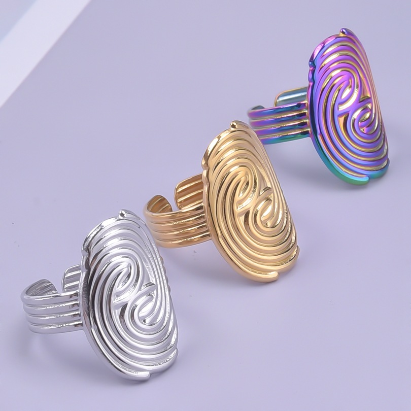 Wholesale Vintage Style Fingerprint Solid Color Stainless Steel Plating Open Rings display picture 2