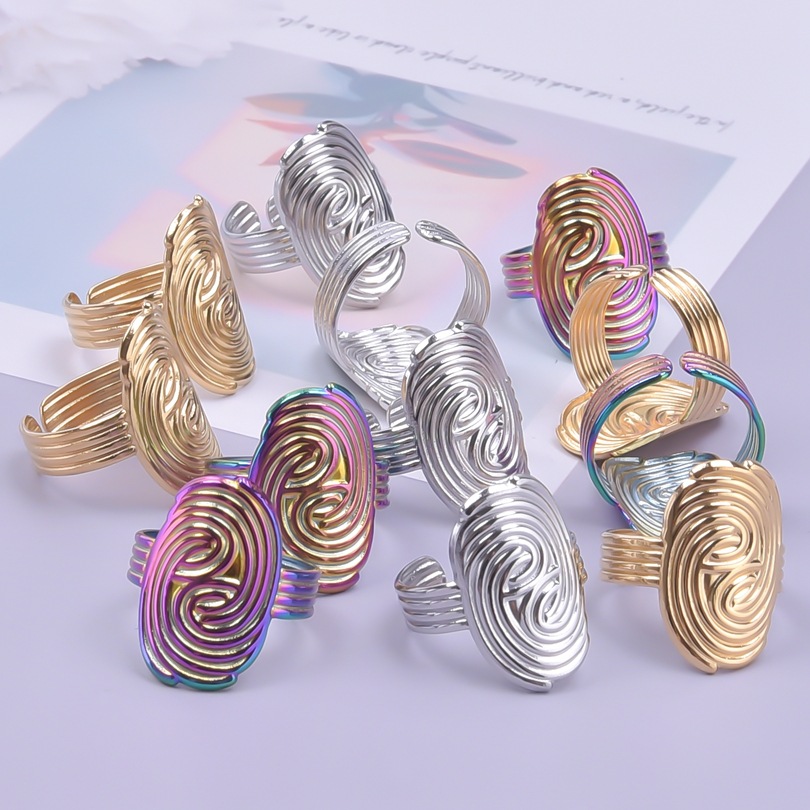 Wholesale Vintage Style Fingerprint Solid Color Stainless Steel Plating Open Rings display picture 3