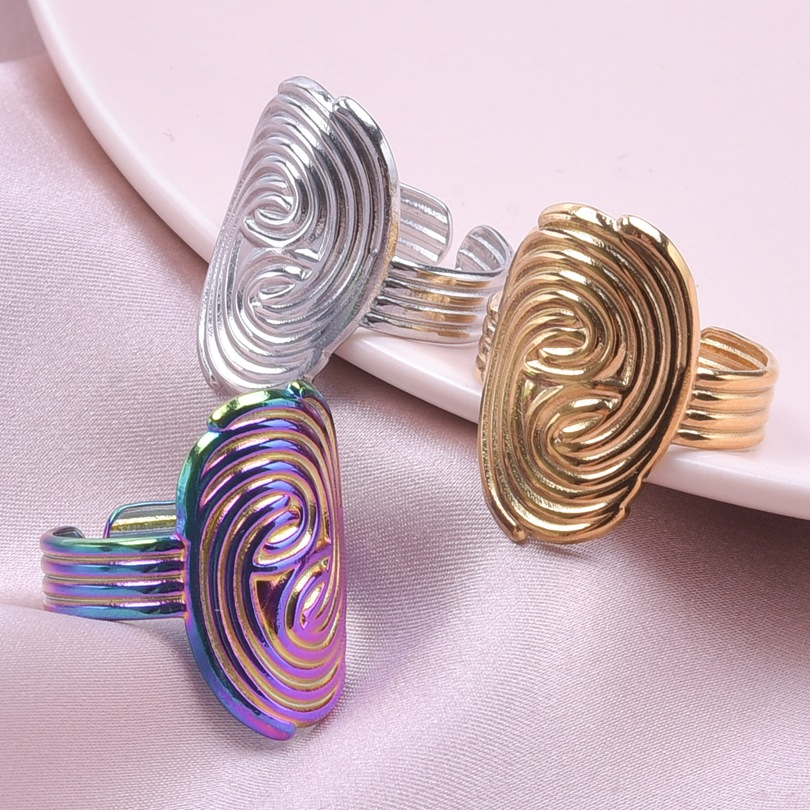 Wholesale Vintage Style Fingerprint Solid Color Stainless Steel Plating Open Rings display picture 6