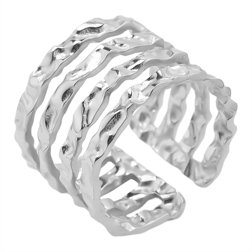 Wholesale Vintage Style Simple Style Solid Color Texture Stainless Steel Plating Open Rings display picture 12