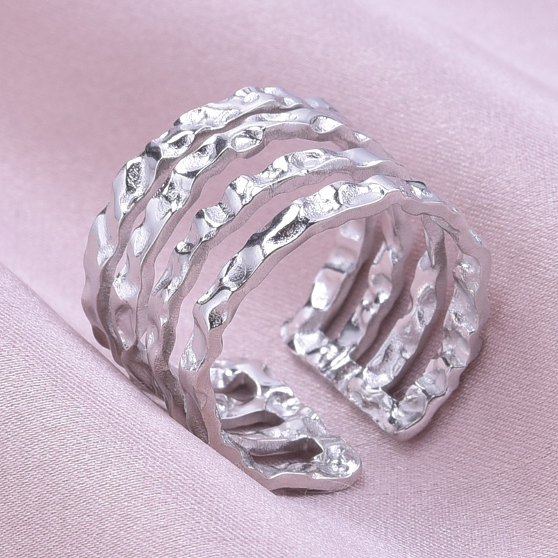 Wholesale Vintage Style Simple Style Solid Color Texture Stainless Steel Plating Open Rings display picture 14