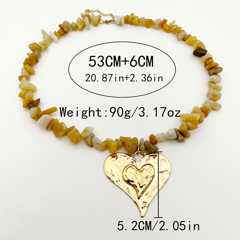 304 Stainless Steel Gravel Gold Plated Vacation Beach Pastoral Plating Leaves Heart Shape Flower Natural Stone Pendant Necklace display picture 3