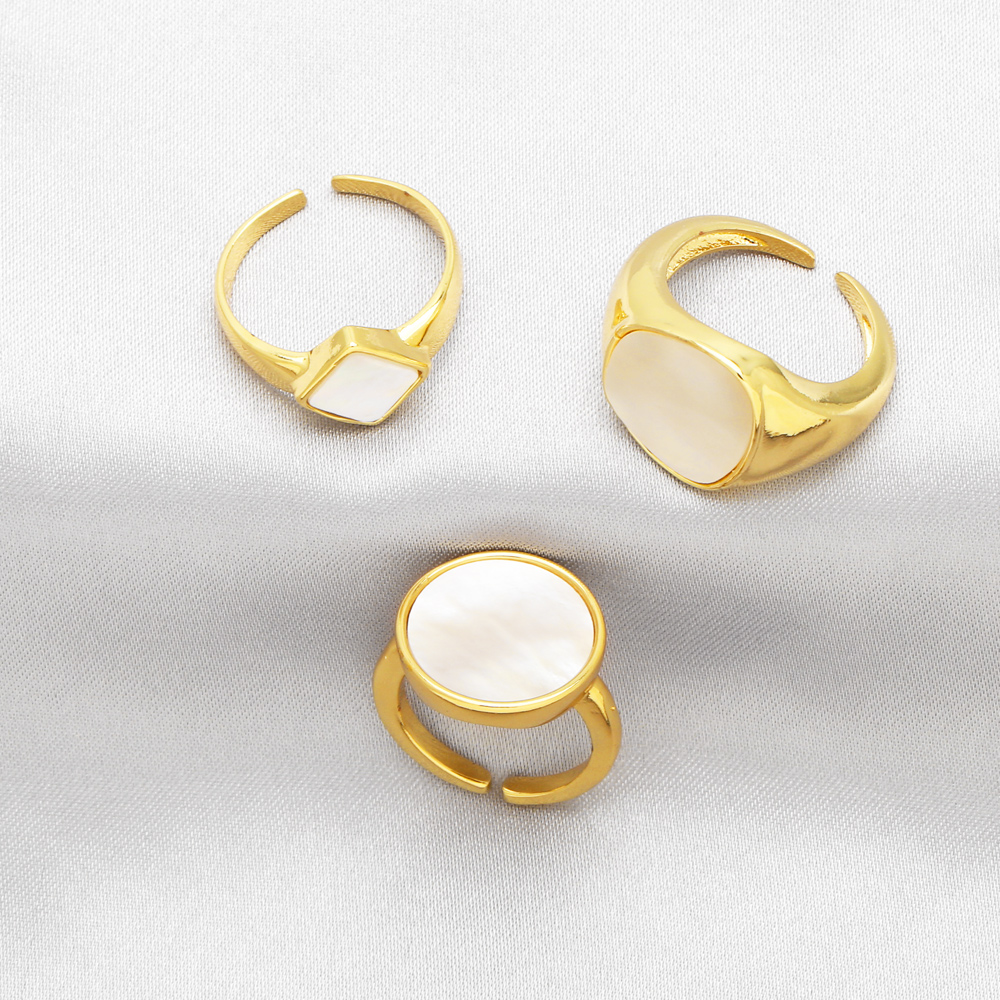Ig Style Simple Style Geometric Copper Plating Inlay Shell 18k Gold Plated Open Rings display picture 7