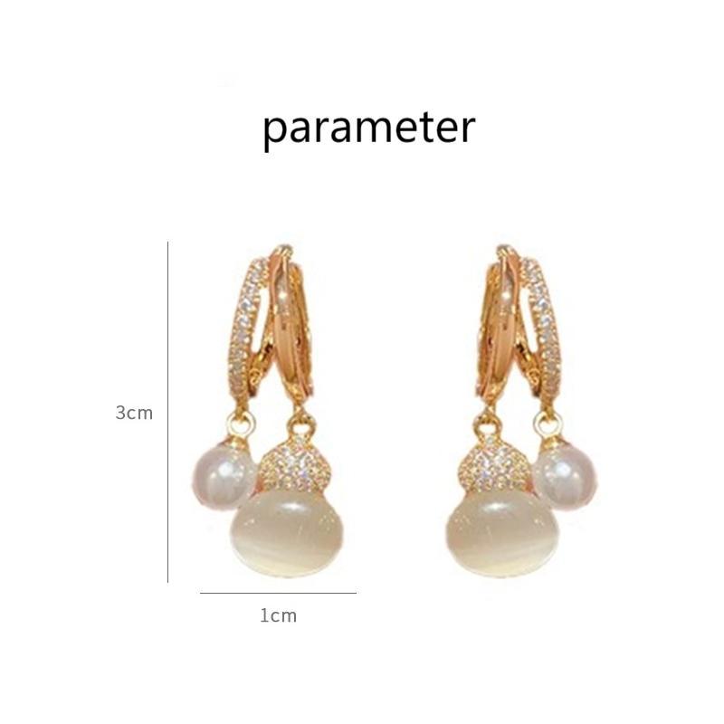 Wholesale Jewelry Elegant Sweet Solid Color Gourd Copper Alloy Artificial Rhinestones Artificial Pearls Opal 18k Gold Plated Plating Inlay Drop Earrings display picture 2