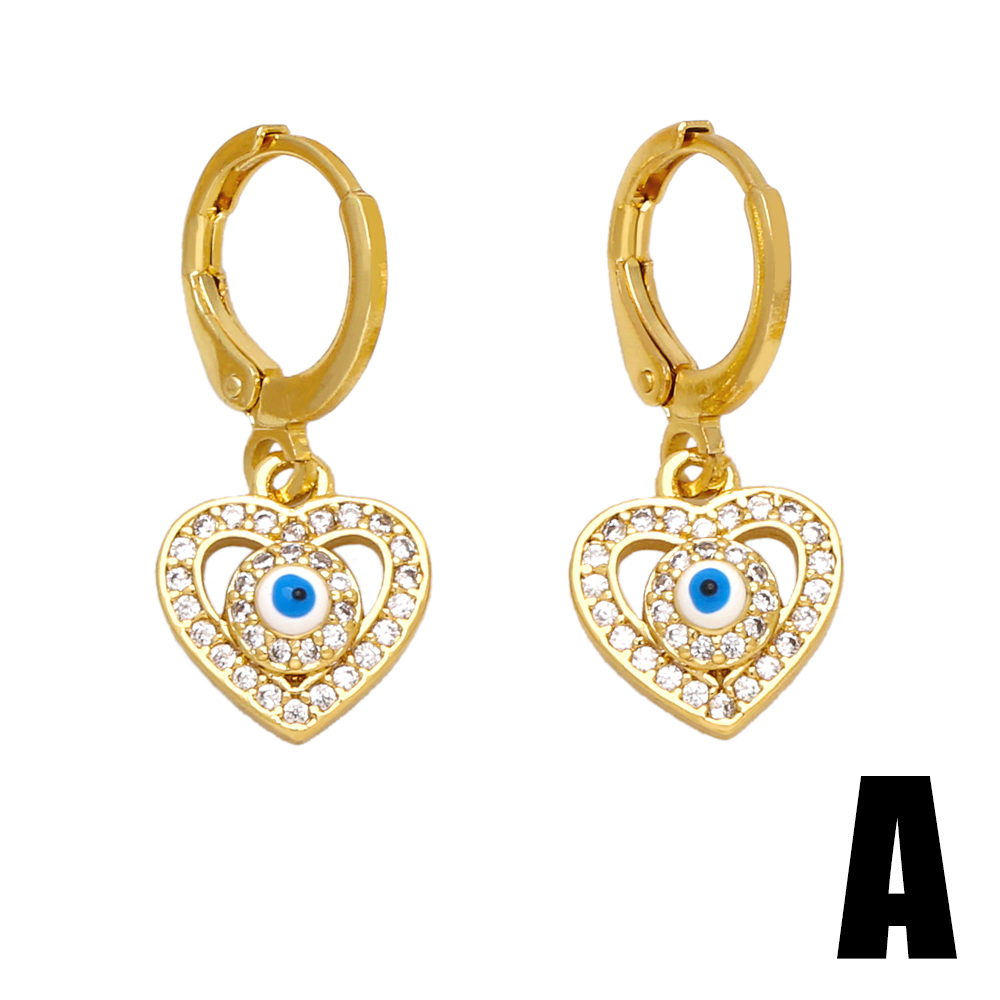 1 Pair Original Design Streetwear Cross Devil's Eye Heart Shape Enamel Plating Inlay Copper Zircon 18k Gold Plated Drop Earrings display picture 3