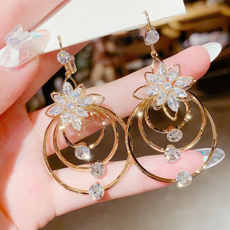 Wholesale Jewelry Vintage Style Circle Flower Copper Alloy Artificial Rhinestones Zircon 18k Gold Plated Plating Inlay Drop Earrings display picture 7