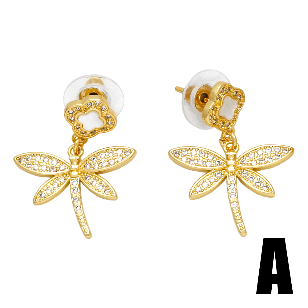1 Pair Basic Modern Style Heart Shape Dragonfly Plating Inlay Copper Zircon 18k Gold Plated Drop Earrings display picture 3