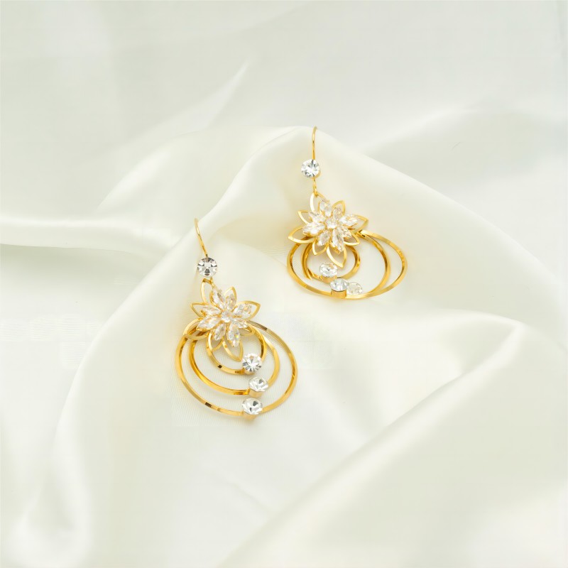 Wholesale Jewelry Vintage Style Circle Flower Copper Alloy Artificial Rhinestones Zircon 18k Gold Plated Plating Inlay Drop Earrings display picture 2