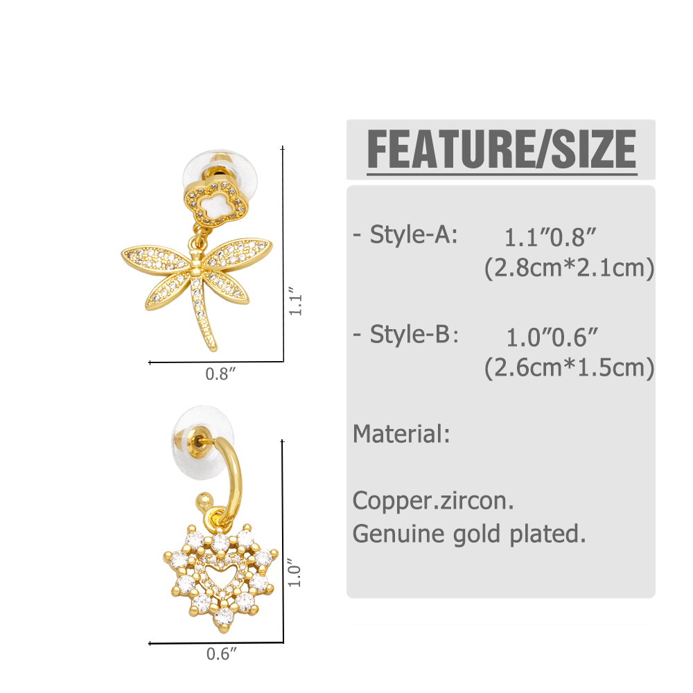 1 Pair Basic Modern Style Heart Shape Dragonfly Plating Inlay Copper Zircon 18k Gold Plated Drop Earrings display picture 1
