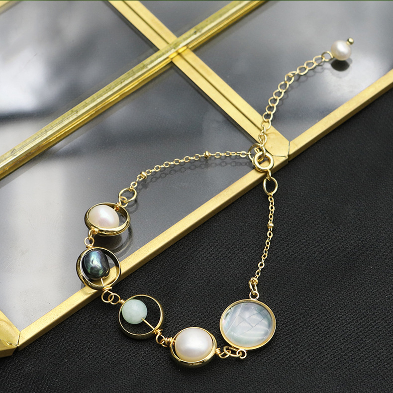 Vintage Style Color Block Freshwater Pearl Sterling Silver Plating 18k Gold Plated Bracelets display picture 1