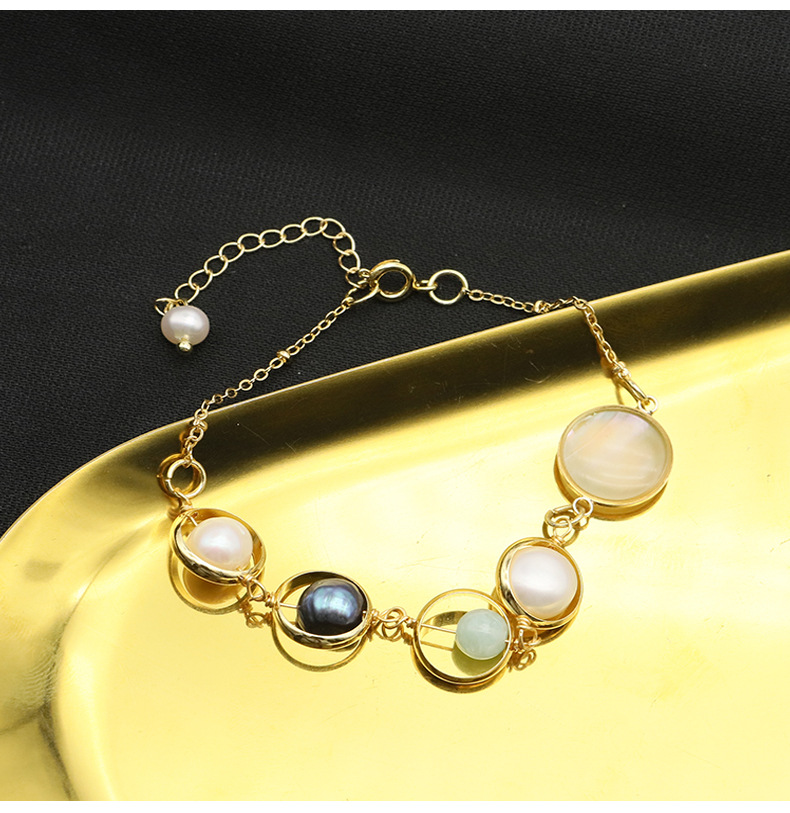 Vintage Style Color Block Freshwater Pearl Sterling Silver Plating 18k Gold Plated Bracelets display picture 2