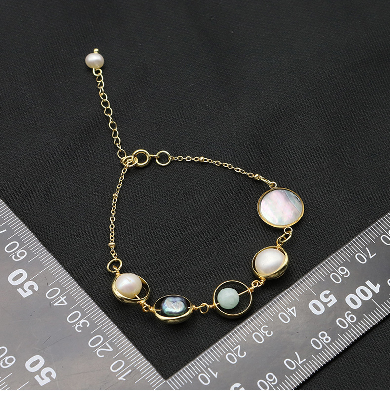 Vintage Style Color Block Freshwater Pearl Sterling Silver Plating 18k Gold Plated Bracelets display picture 3