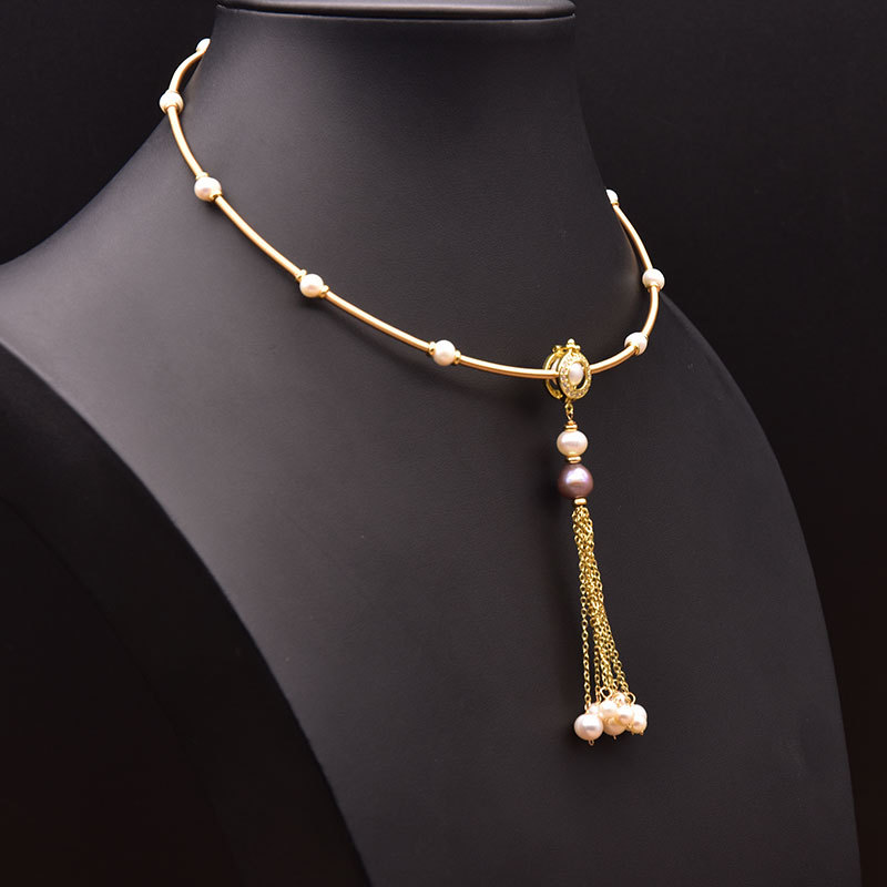 Retro Flower Freshwater Pearl Copper Plating Gold Plated Necklace display picture 2