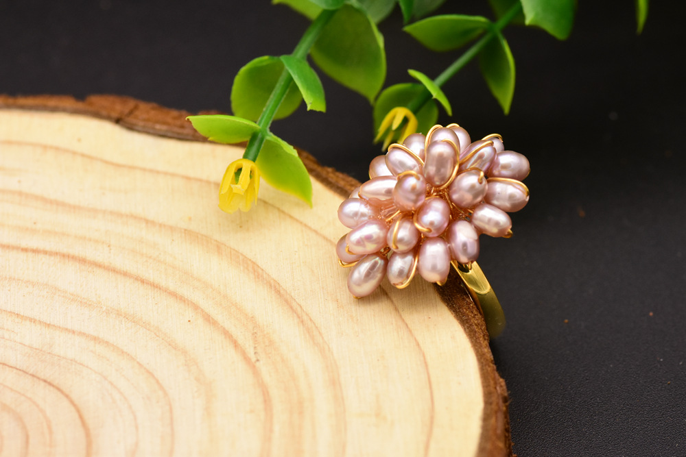 Retro Flower Freshwater Pearl Copper Plating Inlay Pearl 18k Gold Plated Rings display picture 5