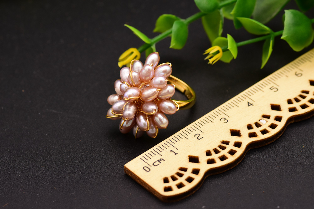Retro Flower Freshwater Pearl Copper Plating Inlay Pearl 18k Gold Plated Rings display picture 6