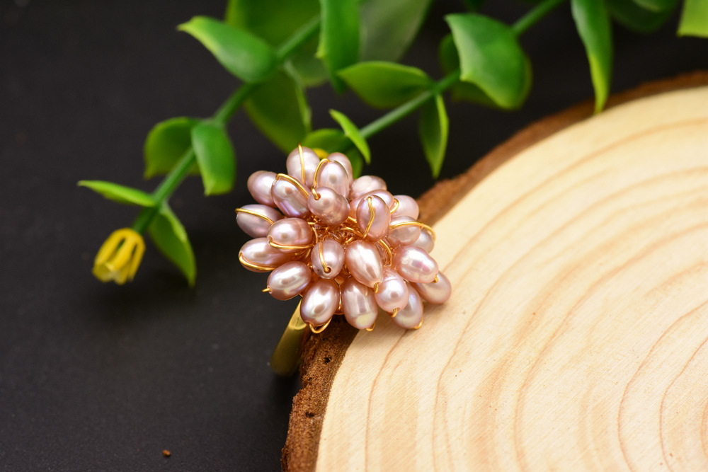 Retro Flower Freshwater Pearl Copper Plating Inlay Pearl 18k Gold Plated Rings display picture 7