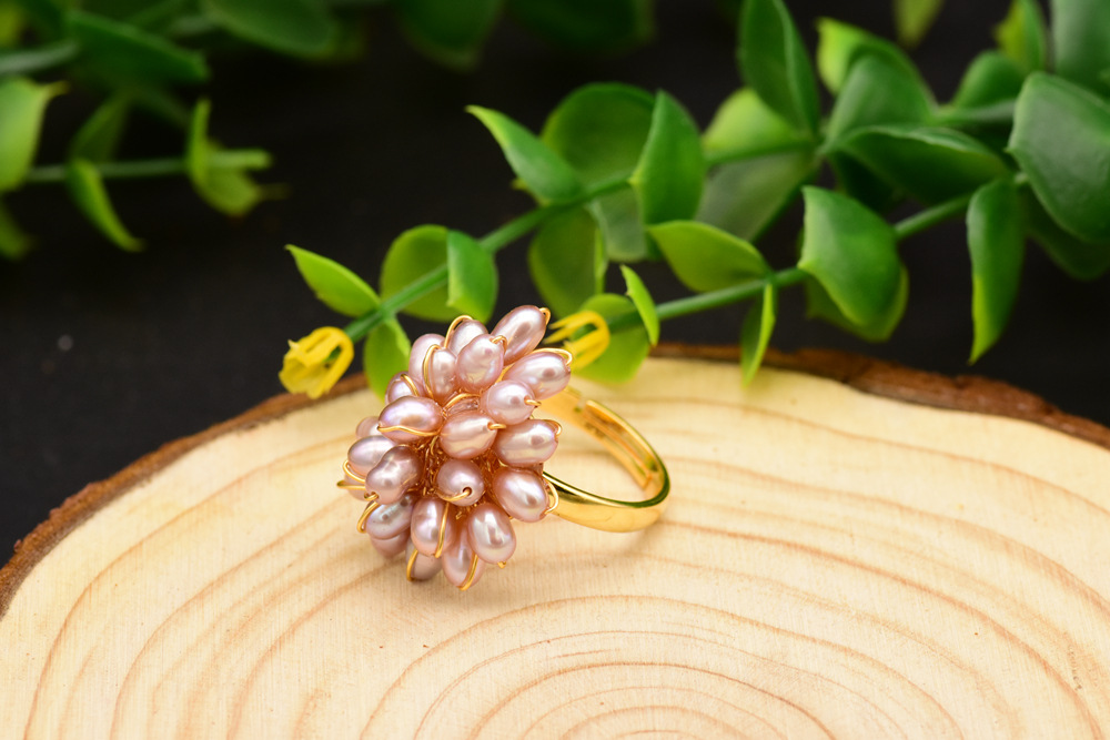 Retro Flower Freshwater Pearl Copper Plating Inlay Pearl 18k Gold Plated Rings display picture 8