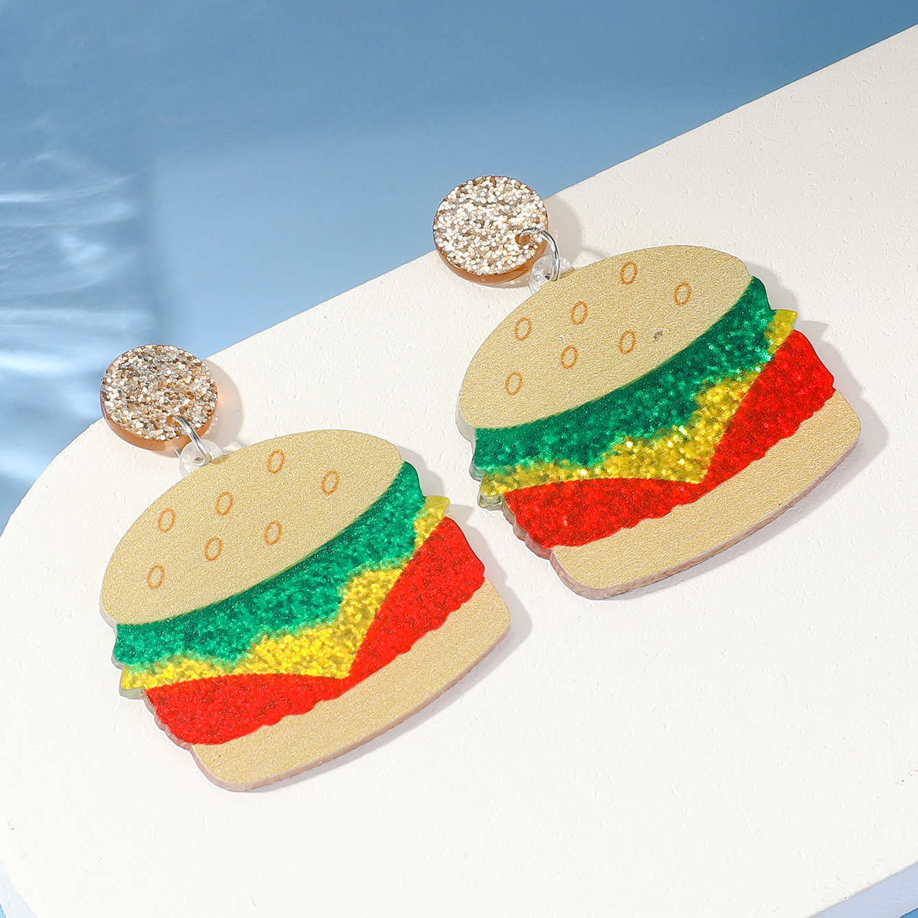 1 Pair Funny Hamburger Printing Arylic Drop Earrings display picture 3
