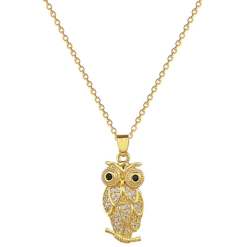 Wholesale Classic Style Commute Owl Titanium Steel Copper Plating Inlay Artificial Gemstones Pendant Necklace display picture 1