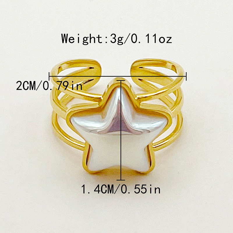 304 Stainless Steel Gold Plated Elegant Cute Plating Inlay Star Shell Open Rings display picture 3