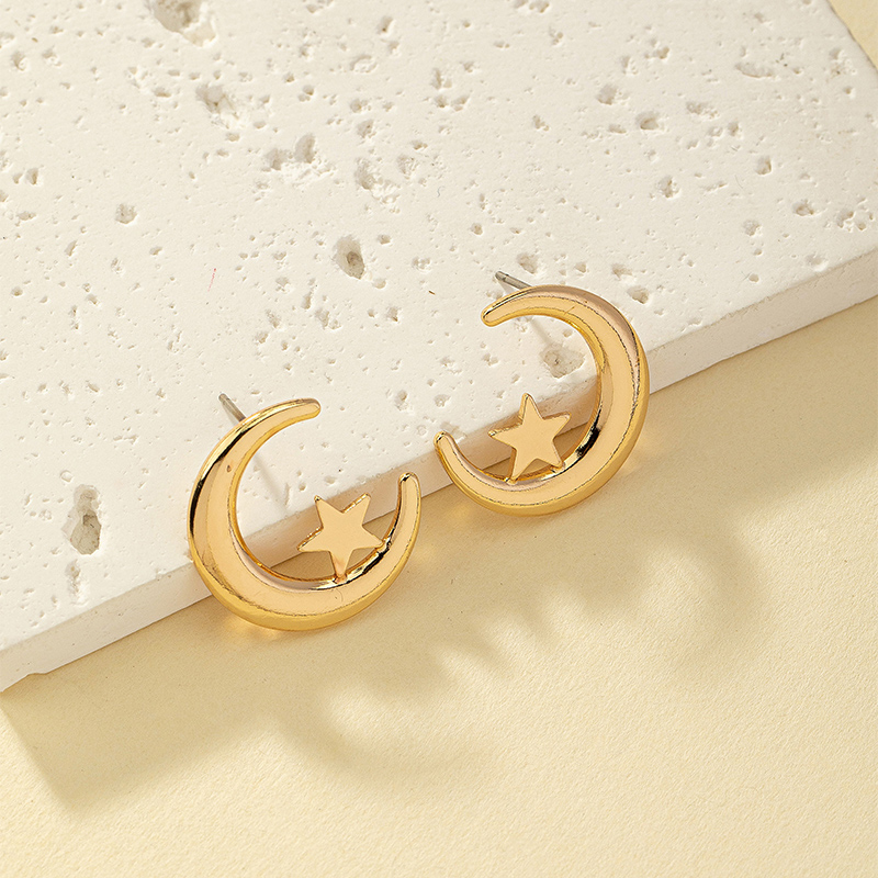 1 Pair Basic Lady Commute C Shape Star Moon Plating Alloy 14k Gold Plated Ear Studs display picture 2