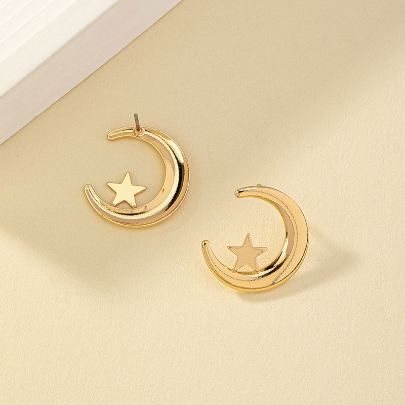 1 Pair Basic Lady Commute C Shape Star Moon Plating Alloy 14k Gold Plated Ear Studs display picture 3