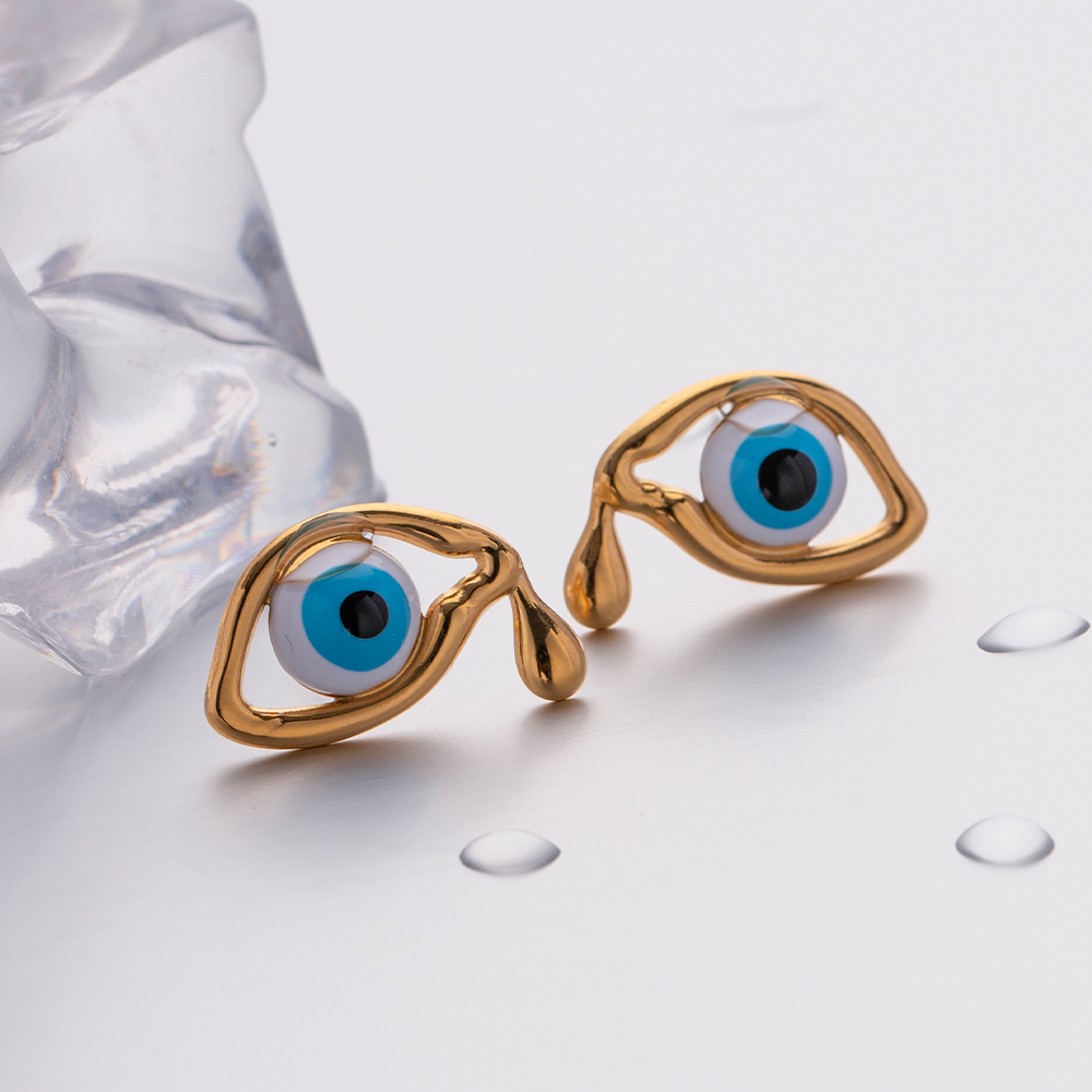 1 Pair Ig Style Devil's Eye Enamel Plating Stainless Steel 18k Gold Plated Ear Studs display picture 3