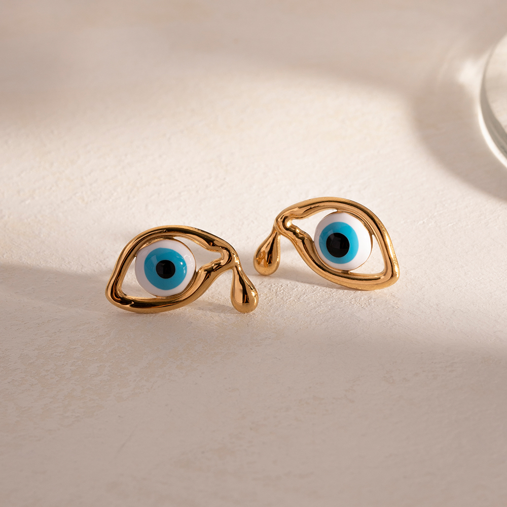 1 Pair Ig Style Devil's Eye Enamel Plating Stainless Steel 18k Gold Plated Ear Studs display picture 4