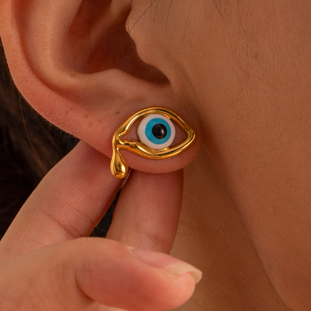 1 Pair Ig Style Devil's Eye Enamel Plating Stainless Steel 18k Gold Plated Ear Studs display picture 6