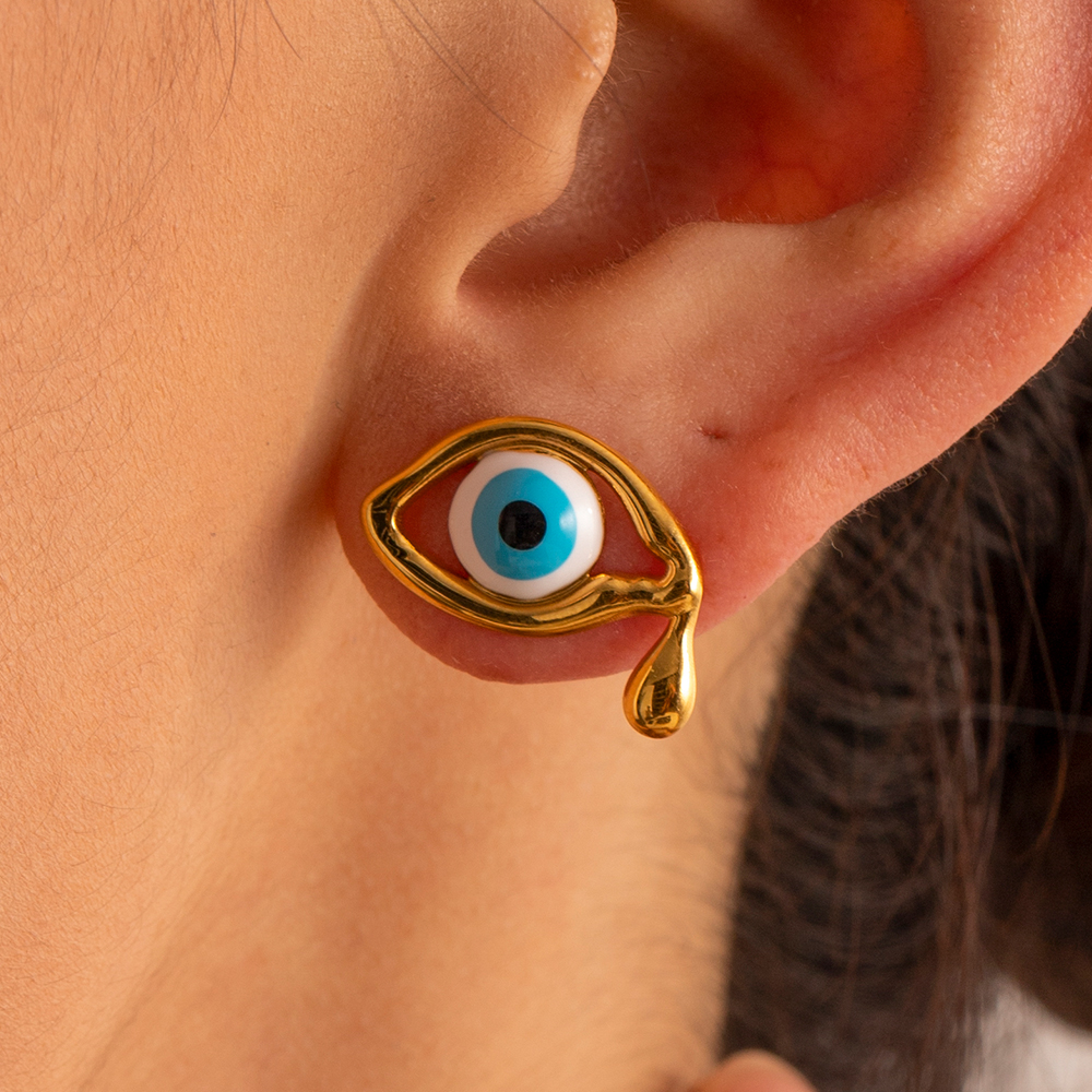 1 Pair Ig Style Devil's Eye Enamel Plating Stainless Steel 18k Gold Plated Ear Studs display picture 5