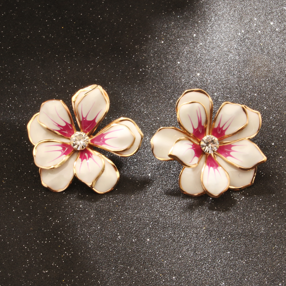 1 Pair Elegant Artistic Flower Enamel Inlay Alloy Rhinestones Ear Studs display picture 9