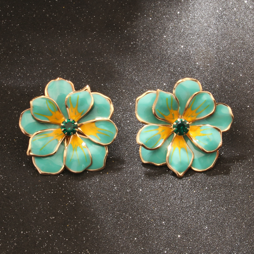 1 Pair Elegant Artistic Flower Enamel Inlay Alloy Rhinestones Ear Studs display picture 11