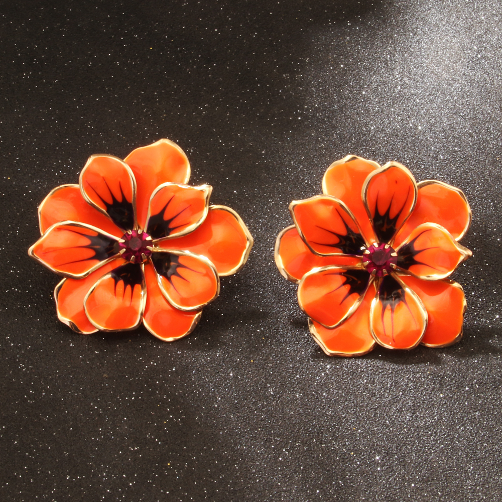 1 Pair Elegant Artistic Flower Enamel Inlay Alloy Rhinestones Ear Studs display picture 8