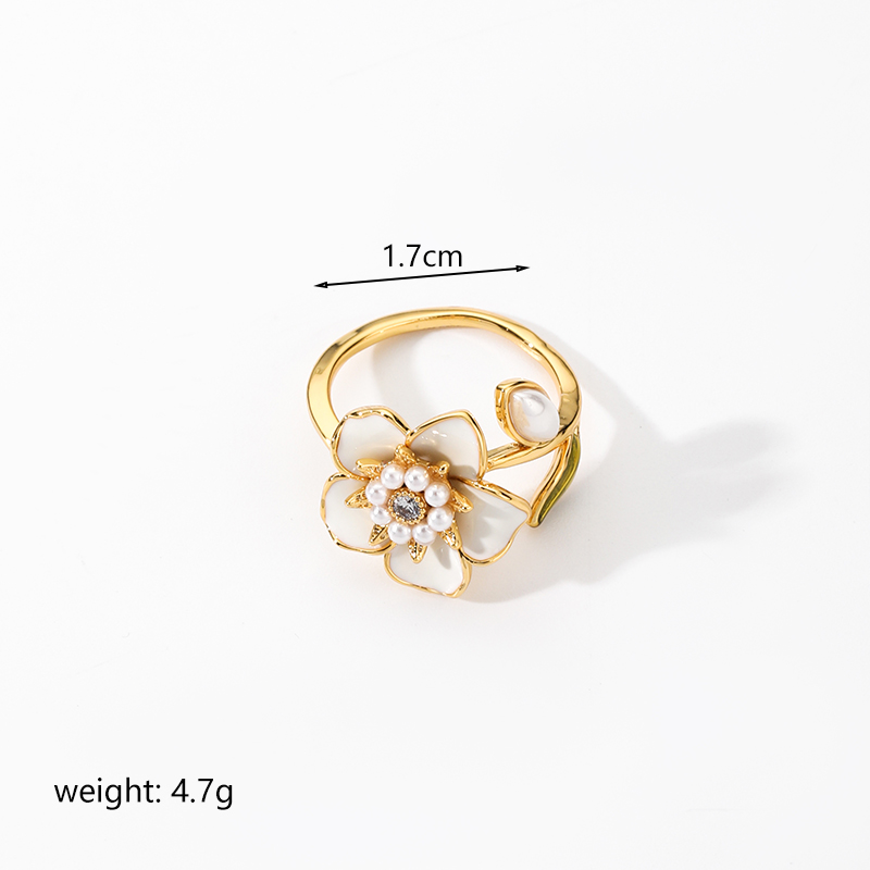 Elegant Lady Flower Copper Painted Plating Inlay Artificial Pearls Artificial Diamond 18k Gold Plated Open Rings display picture 1