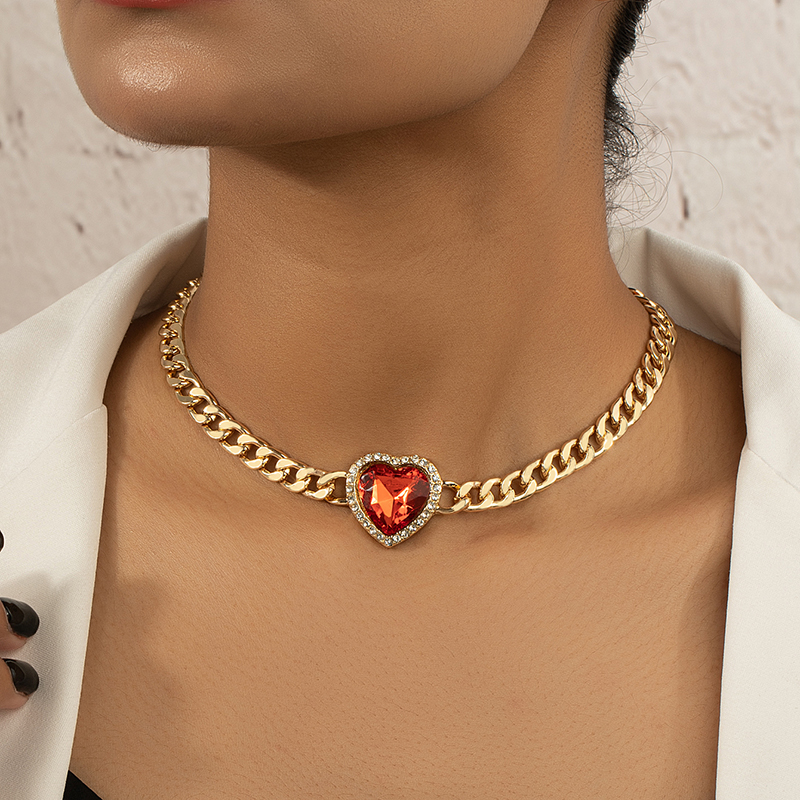 Exaggerated Formal Romantic Heart Shape Alloy Plating Inlay Artificial Gemstones Artificial Rhinestones 14k Gold Plated Women's Choker display picture 2
