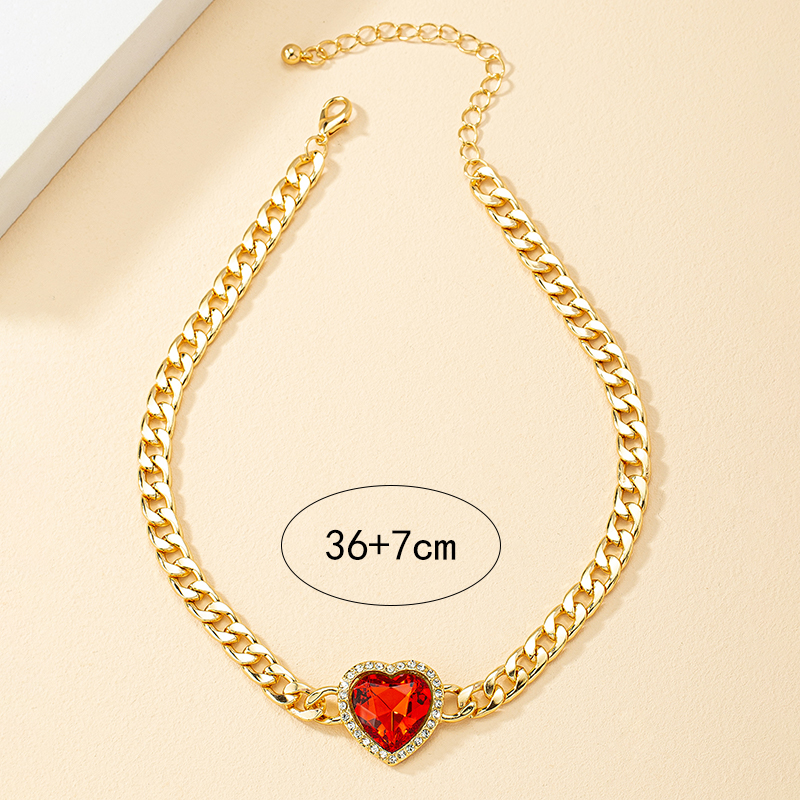 Exaggerated Formal Romantic Heart Shape Alloy Plating Inlay Artificial Gemstones Artificial Rhinestones 14k Gold Plated Women's Choker display picture 3