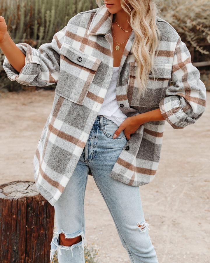 Women's Casual Plaid Single Breasted Coat Woolen Coat display picture 16