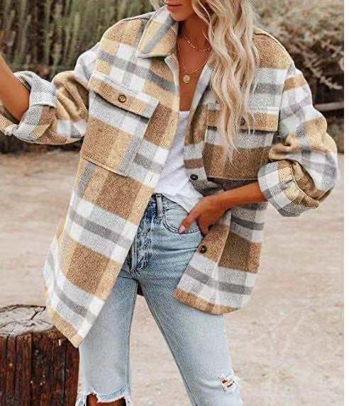 Women's Casual Plaid Single Breasted Coat Woolen Coat display picture 9