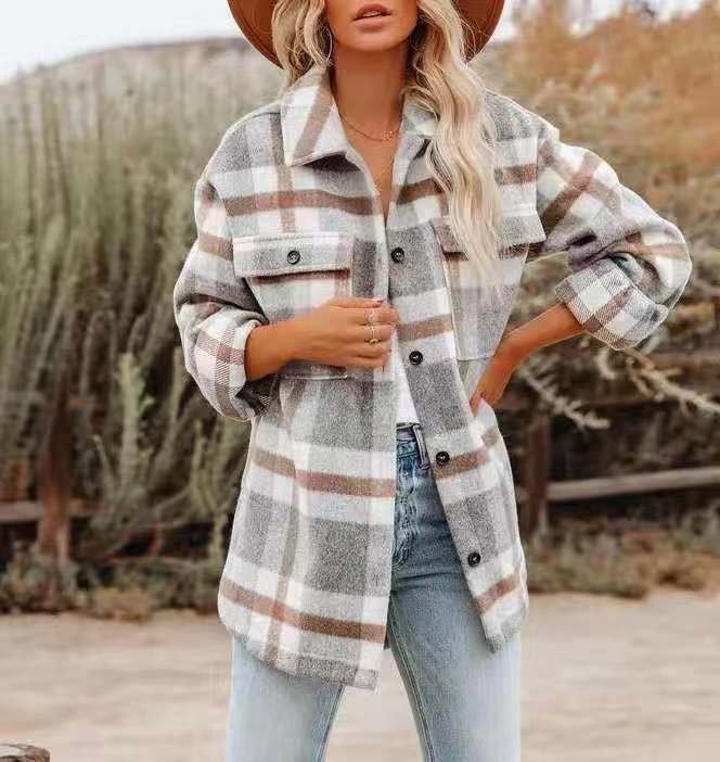 Women's Casual Plaid Single Breasted Coat Woolen Coat display picture 11
