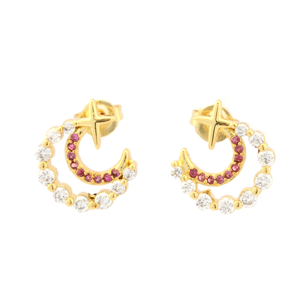 1 Pair Simple Style Moon Plating Inlay Copper Zircon 18k Gold Plated Ear Studs display picture 10